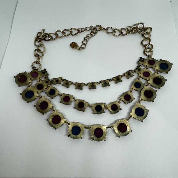 3 tier bold navy and burgundy necklace - Picture 5 of 8